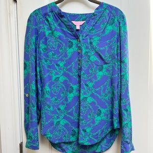 Lilly Pulitzer Delray Tunic Top Size XS Iris Blue Loopy Elephants
